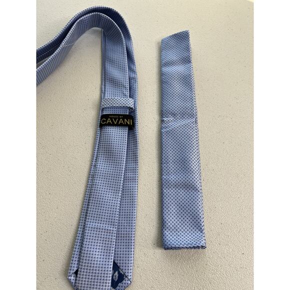 House of Cavani Blue Geometric Pattern Slim Tie with Pocket Square NWOT - Picture 5 of 6
